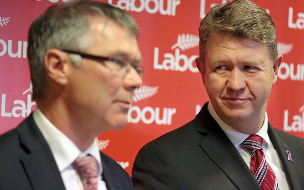 Labour Party leader David Cunliffe (right) and finance spokesperson David Parker outlining the KiwiSaver policy.