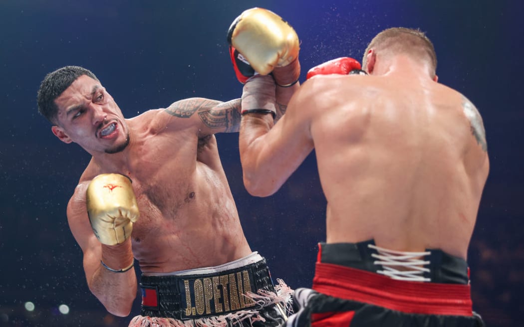 Jai Opetaia (left) during the IBF cruiserweight title fight against and Mairis Briedis at Gold Coast Convention and Exhibition Centre on 2 July 2022, Gold Coast, Australia.