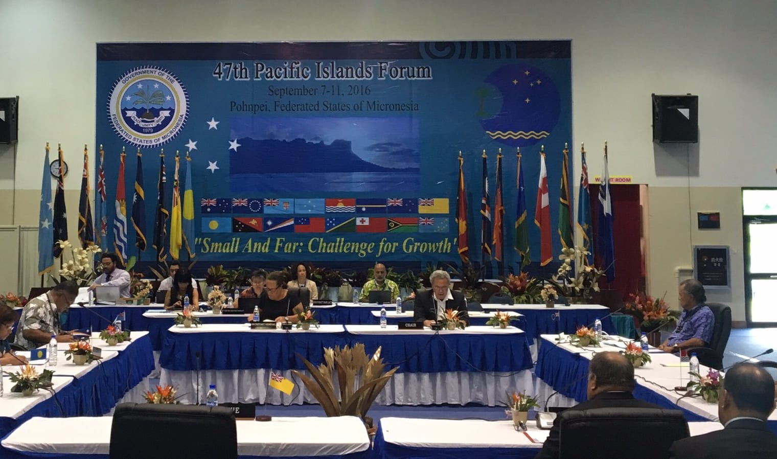 Leaders of the Smaller Island States of the Pacific Islands Forum sit down to meet.