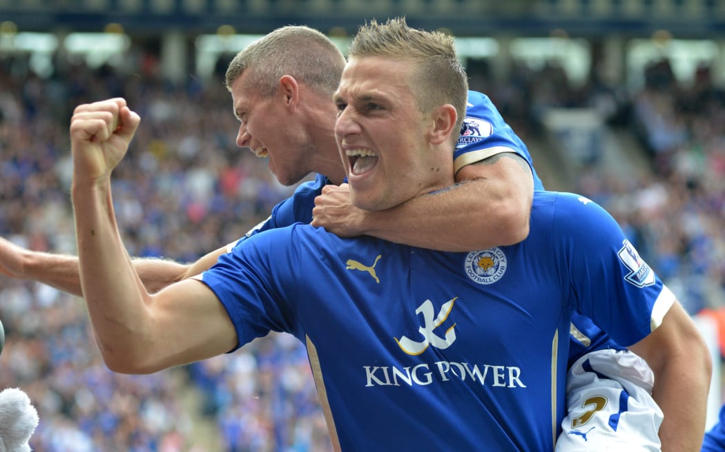 All Whites striker Chris Wood celebrates his equaliser against Everton