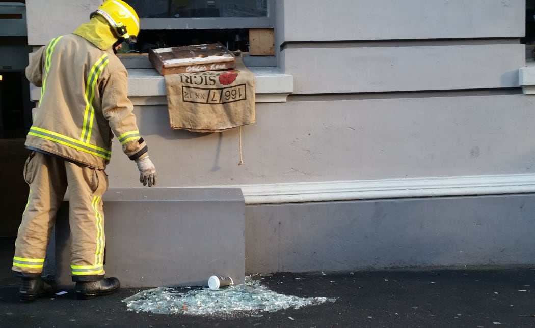 Firefighters at the scene of the explosion.