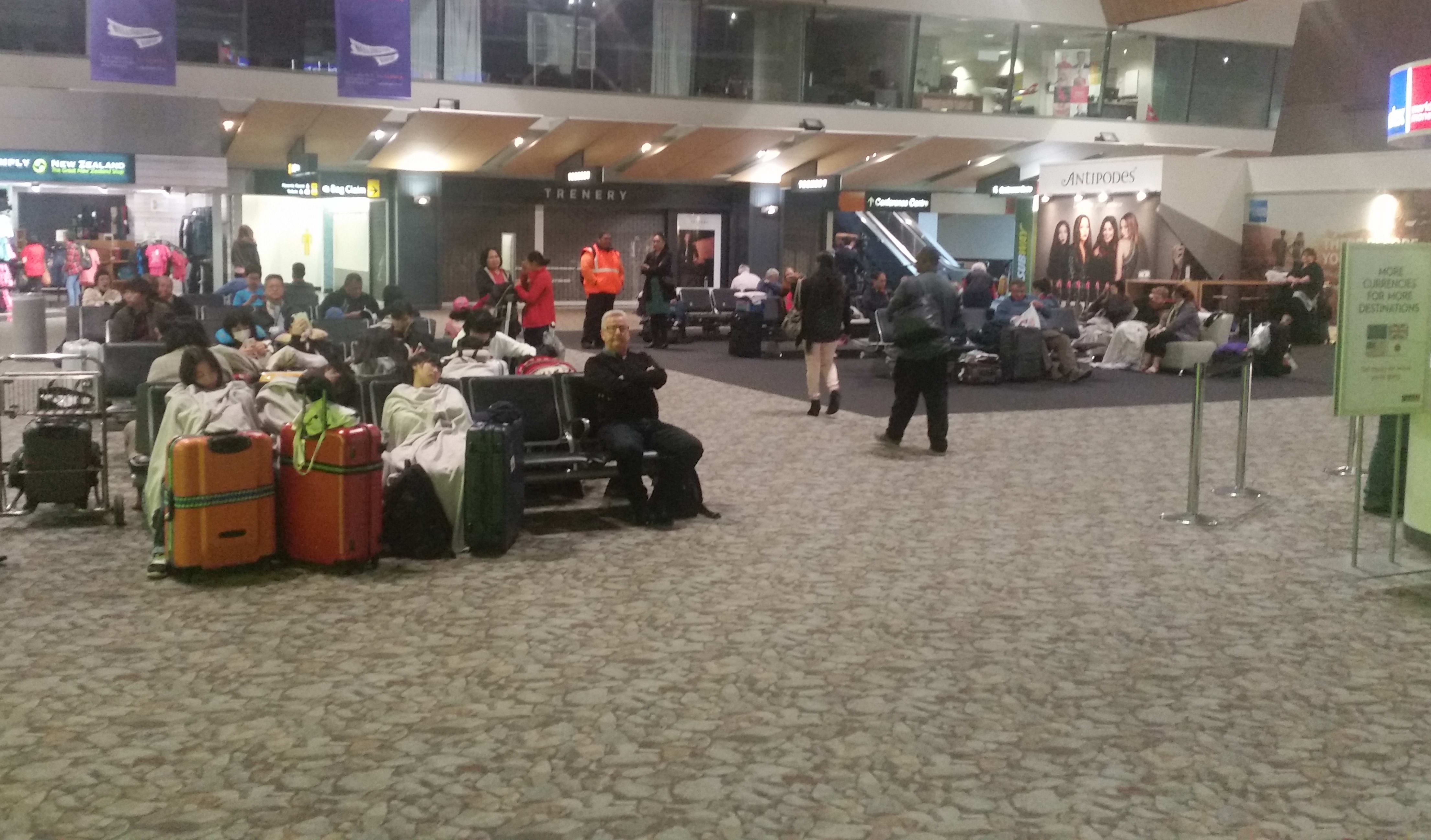 Fog delays flights at Wellington Airport where passengers slept overnight in the terminal. photo taken 30 March.