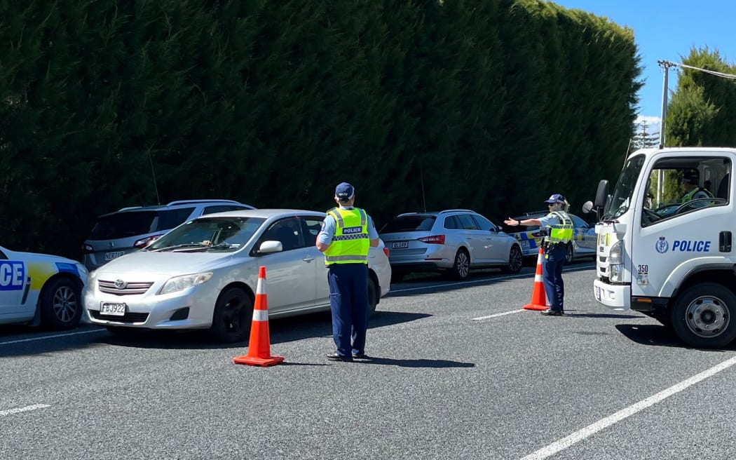 A large police presence is in the Bay of Plenty area, monitoring the tangi of a prominent Mongrel Mob member. Images taken on 28 November 2024.