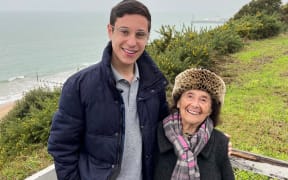 Dov Forman with his great-grandmother Lily Ebert