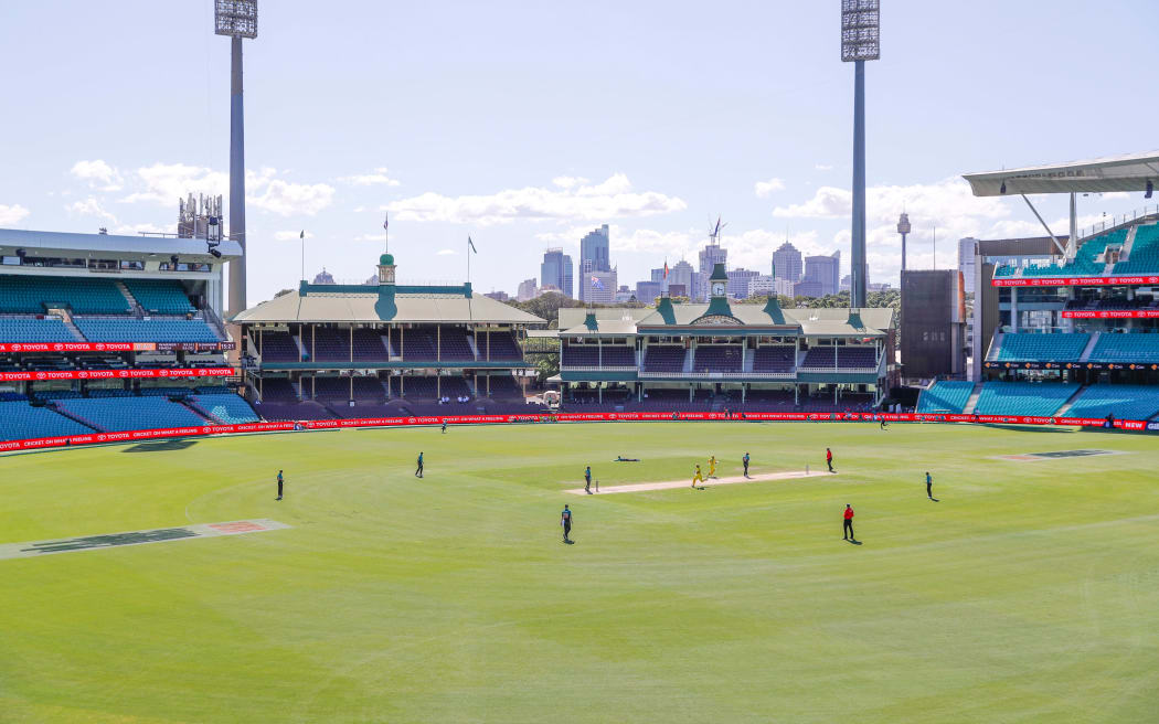 Australia and New Zealand play an ODI at an empty Sydney Cricket Ground.