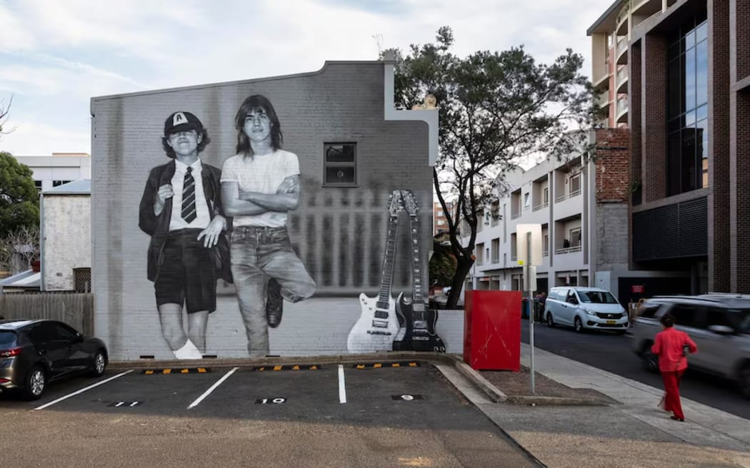 The mural of AC/DC's Angus and Malcolm Young located at 12 Burleigh Street in Burwood, Sydney.