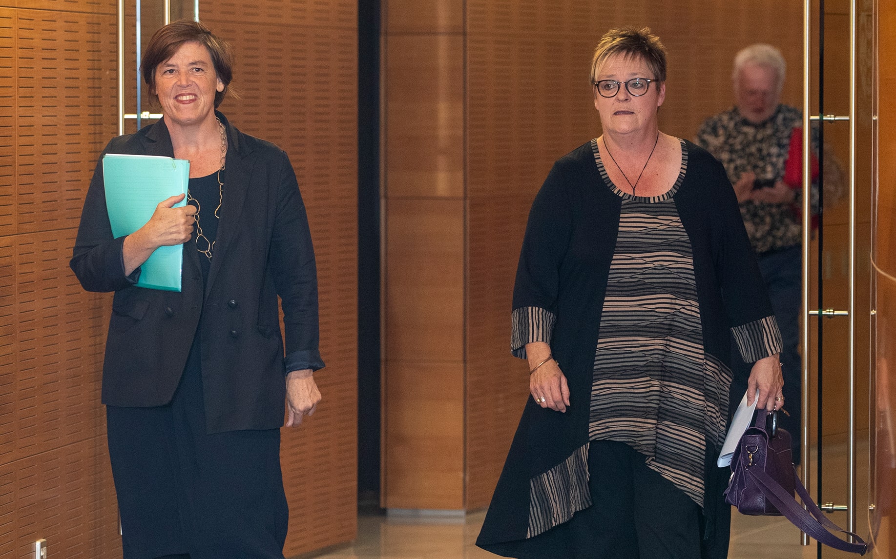 Parliamentary Under-Secretary to the Minister of Justice Jan Logie (left) and Women's Refuge Chief ExecutiveDr Ang Jury at the announcement of the government's $202 million funding boost for family violence services.