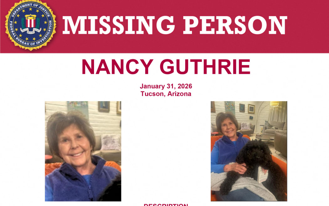 This image released by the Federal Bureau of Investigation (FBI) on February 5, 2026 shows the Missing Person Poster for Nancy Guthrie, mother of NBC News "Today" co-host Savannah Guthrie. On February 5, detectives searching for the kidnapped mother of a top US TV news anchor said blood discovered on her doorstep belonged to the missing 84-year-old woman, in the latest twist in a case that has gripped America. Nancy Guthrie, mother of NBC News "Today" co-host Savannah Guthrie, is believed to have been kidnapped from her home in Tucson, Arizona, some time on the night of January 31 or on the morning of February 1, sparking a massive hunt and a race against time to find her. (Photo by FBI / AFP) / RESTRICTED TO EDITORIAL USE - MANDATORY CREDIT "AFP PHOTO /  HANDOUT / FBI" - NO MARKETING NO ADVERTISING CAMPAIGNS - DISTRIBUTED AS A SERVICE TO CLIENTS