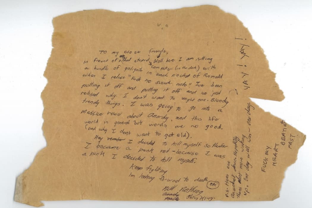 Neil Roberts' suicide note.