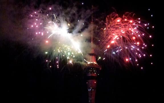 New year fireworks at the Auckland Sky Tower