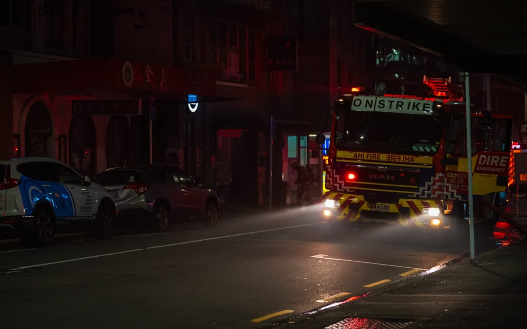 Firefighters battle a blaze on Wellington's Tory Street.