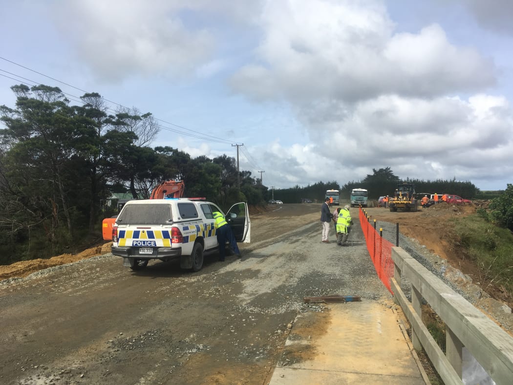 A local kaumātua about to perform a karakia to bless repairs on State Highway 1 north of Kaitaia after a washout closed the road.