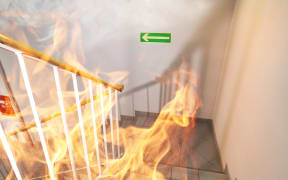 Stairs on fire in the building