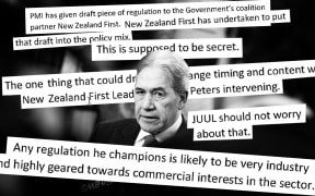 Composite of Winston Peters and documents