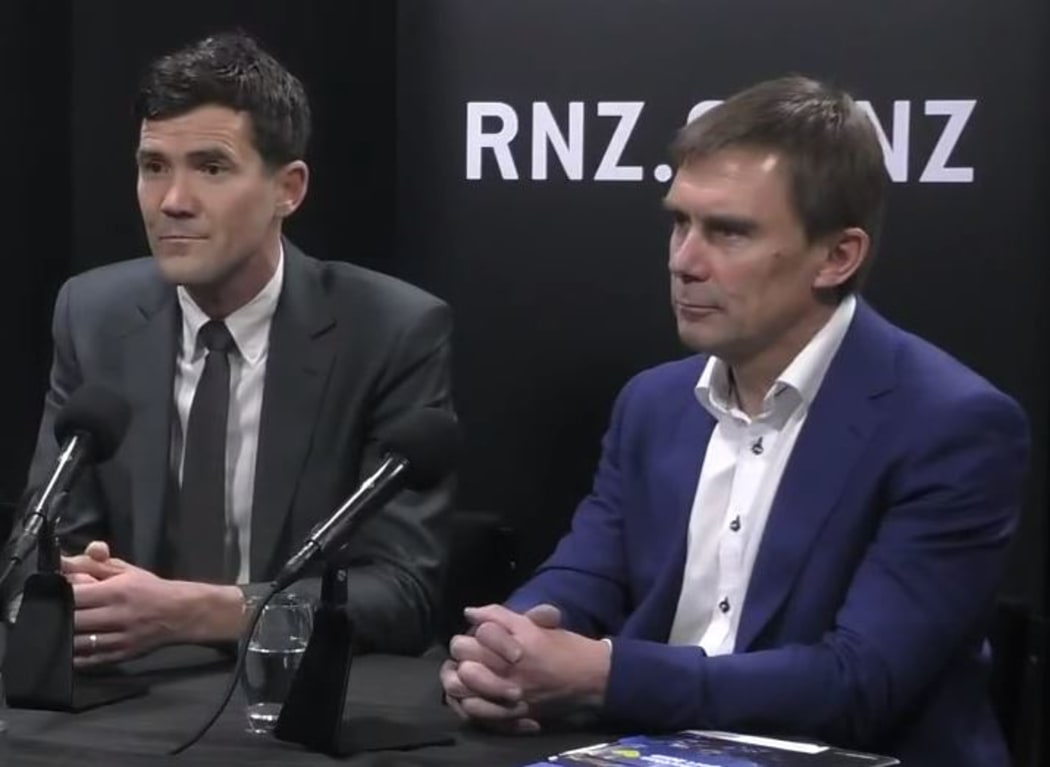 Justin Lester (left) and Andy Foster in Monday's debate.