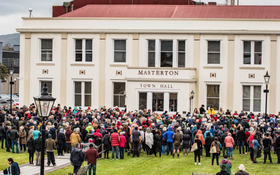 hands around the masterton town hall protest