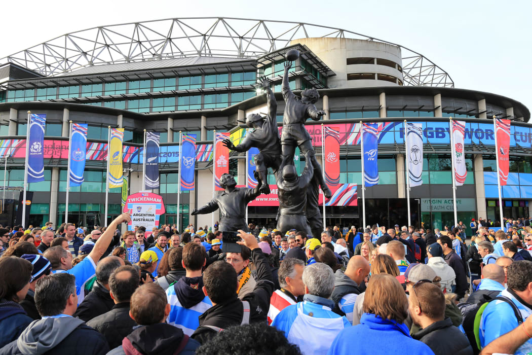 Argentina v Australia - Fans gather by the statue outside Twickenham