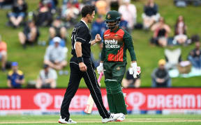 Trent Boult celebrates the wicket of Soumya Sarkar during the New Zealand Black Caps v Bangladesh International one day cricket match at University Oval in Dunedin.