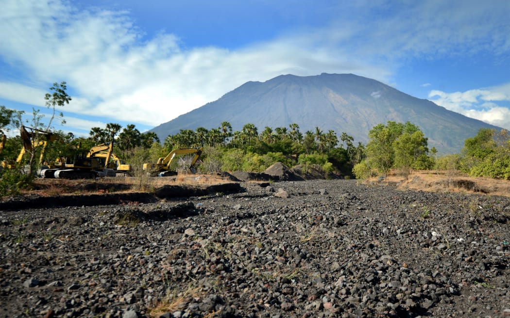 Mount Agung from Karangasem on the Indonesian resort island of Bali earlier today.