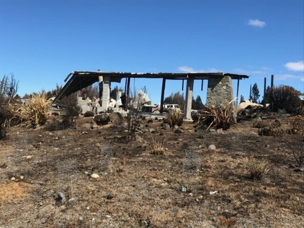 Remnant framework of a Lake Ōhau Village home.