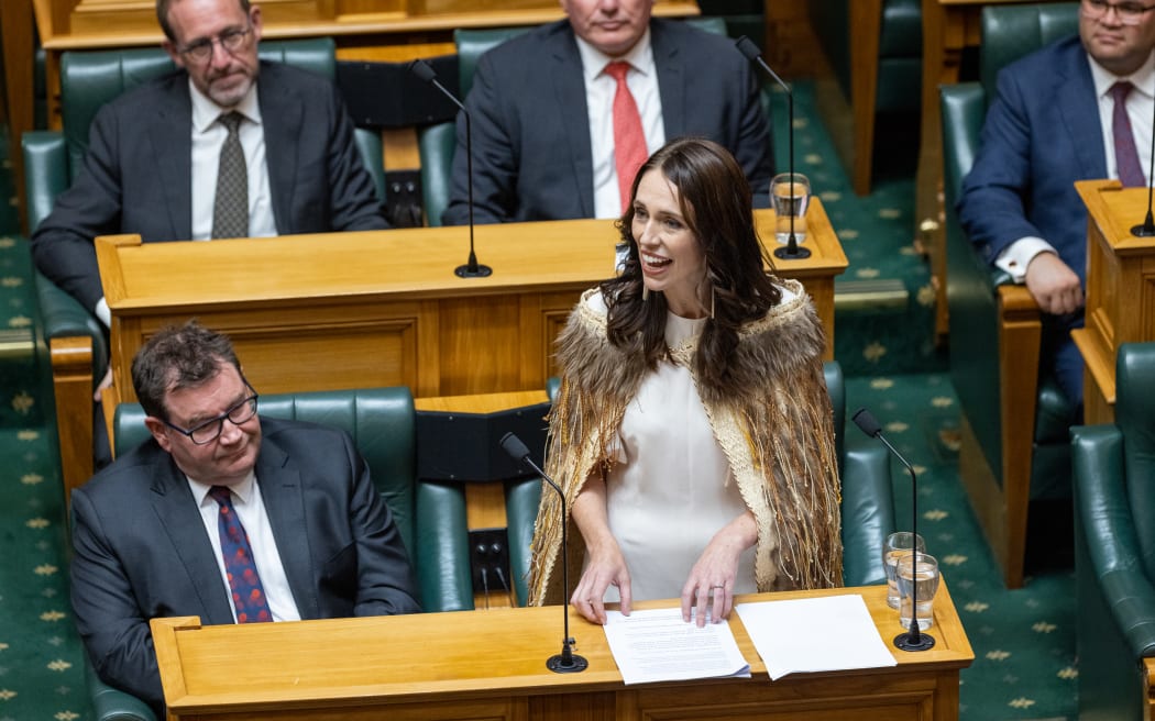 Jacinda Ardern gives her valedictory speech to a packed debating chamber at Parliament.