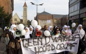 A 2011 protest in Belgium after a woman left her job following a dispute over her hijab.