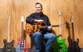 Prof Olaf Diegel with part of his collection of 3D-printed guitars