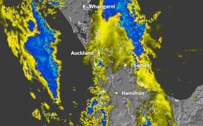 A screenshot of the MetService rain radar for Auckland, Northland and the Coromandel on 16 September 2024.