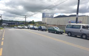 Long lines of cars queued as people waited for testing in Taupō today.