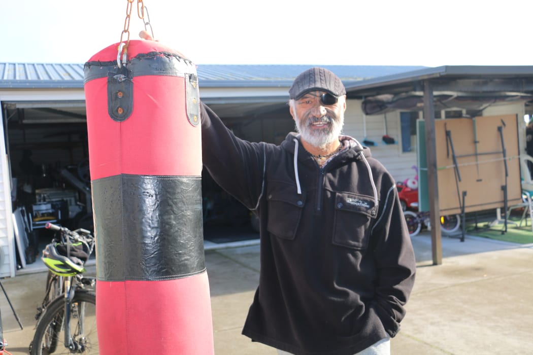 Te Kehukehu's garage was transformed into a gym to help keep up the whanau's fitness regime.