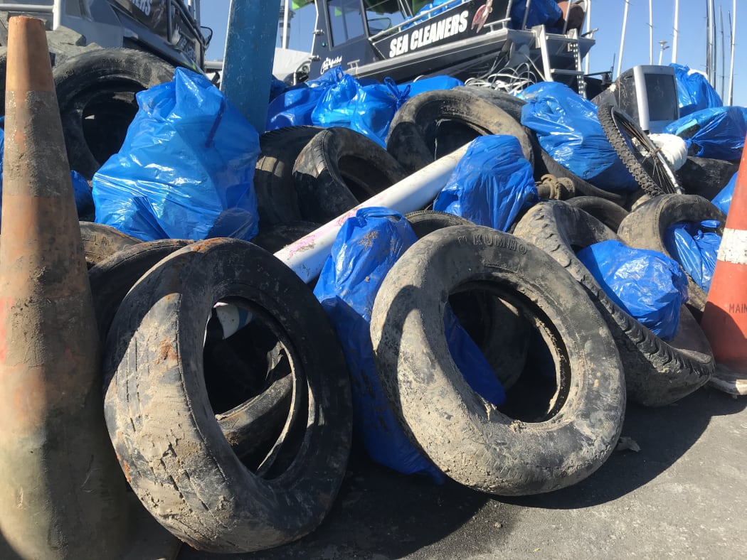 Tyres pulled from the Waitemata Harbour by Sea Cleaners
