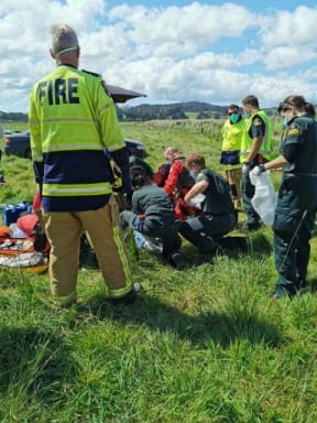 Rescue teams at the scene of the skydiving accident near Parakai.