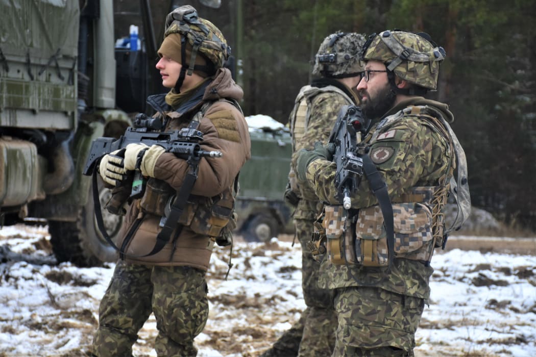 NATO supply soldiers in Hohenfels, Germany as they prepare to move to their next deployment.