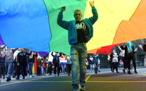 Demonstrators at a marriage equality rally in Sydney on Sunday, May 31, 2015.