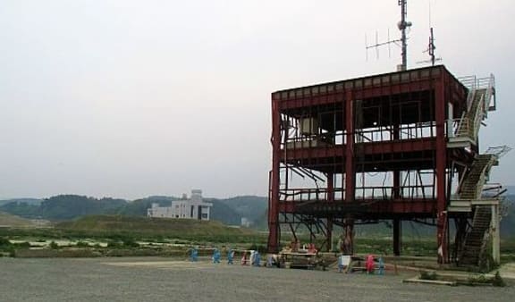 The disaster prevention tower, where the final tsunami warnings were broadcast from. 43 people on the rooftop were washed away and nine survived.