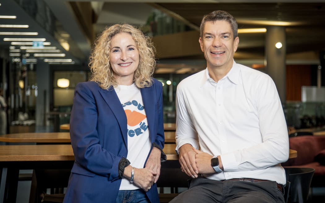 Stuff Group chief executive Sinead Boucher and TradeMe chief executive Anders Skoe.