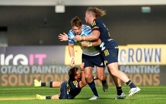 Beauden Barrett during the Blues Super Rugby Pacific match against the Highlanders.