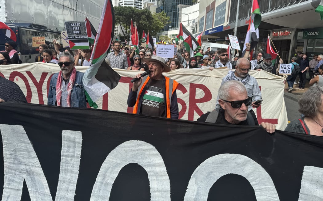 Politicians and protesters gathered on the steps at parliament on 13 February 2024, calling for more action in regards to the war in Gaza.