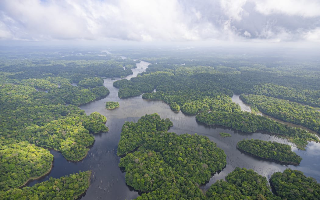 Lac de petit saut, Sinnamary, French Guiana. (Photo by Vincent Premel / Biosphoto / Biosphoto via AFP)