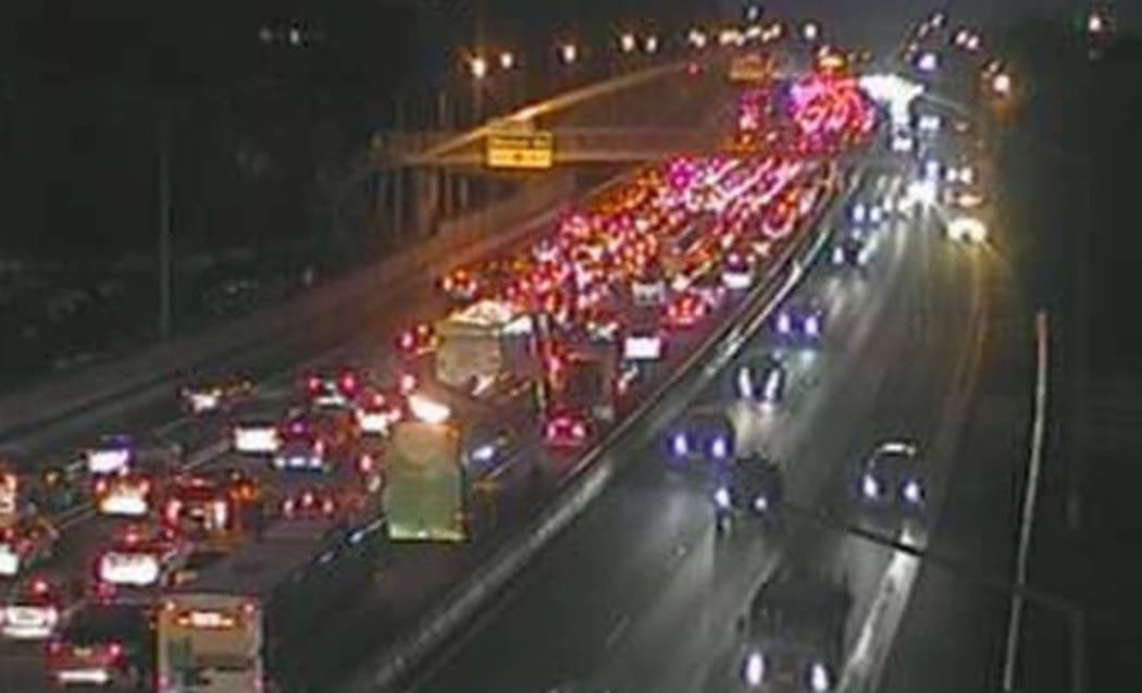 Traffic has backed up on the Southern Motorway.