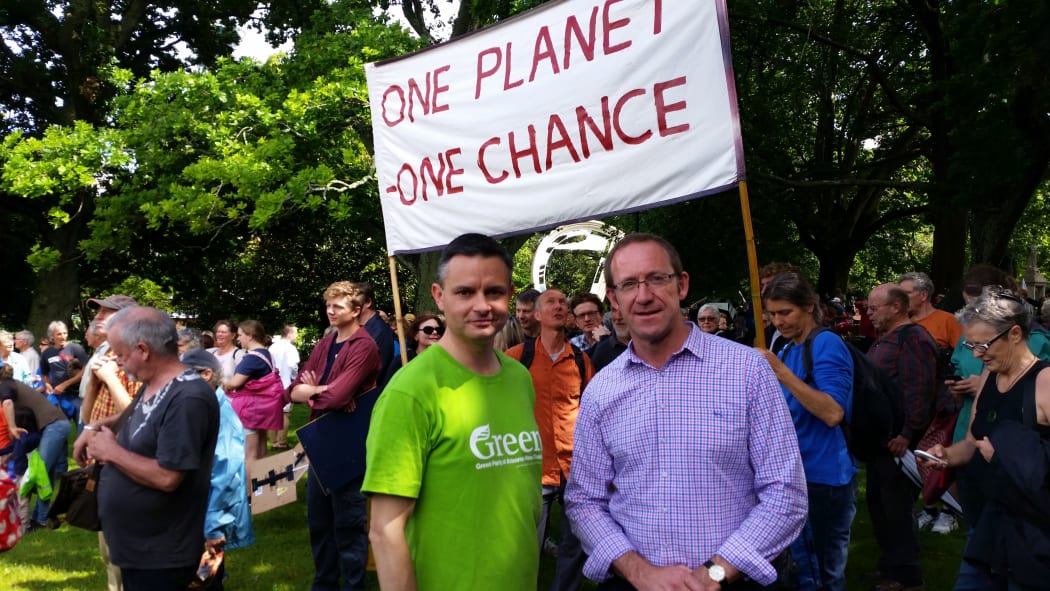 James Shaw (left) and Andrew Little at a climate march in Auckland