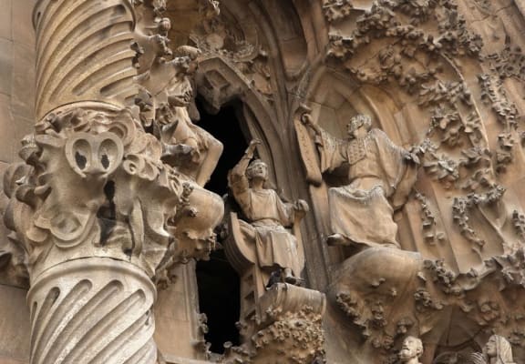 Jesus proclaiming himself son of God, Faith hallway, Nativity faÁade, La Sagrada Familia, Barcelona, Catalonia, Spain, Roman Catholic basilica, built by Antoni GaudÌ (Reus 1852 ? Barcelona 1926) from 1883 to his death. Still incomplete. Picture by Manuel Cohen