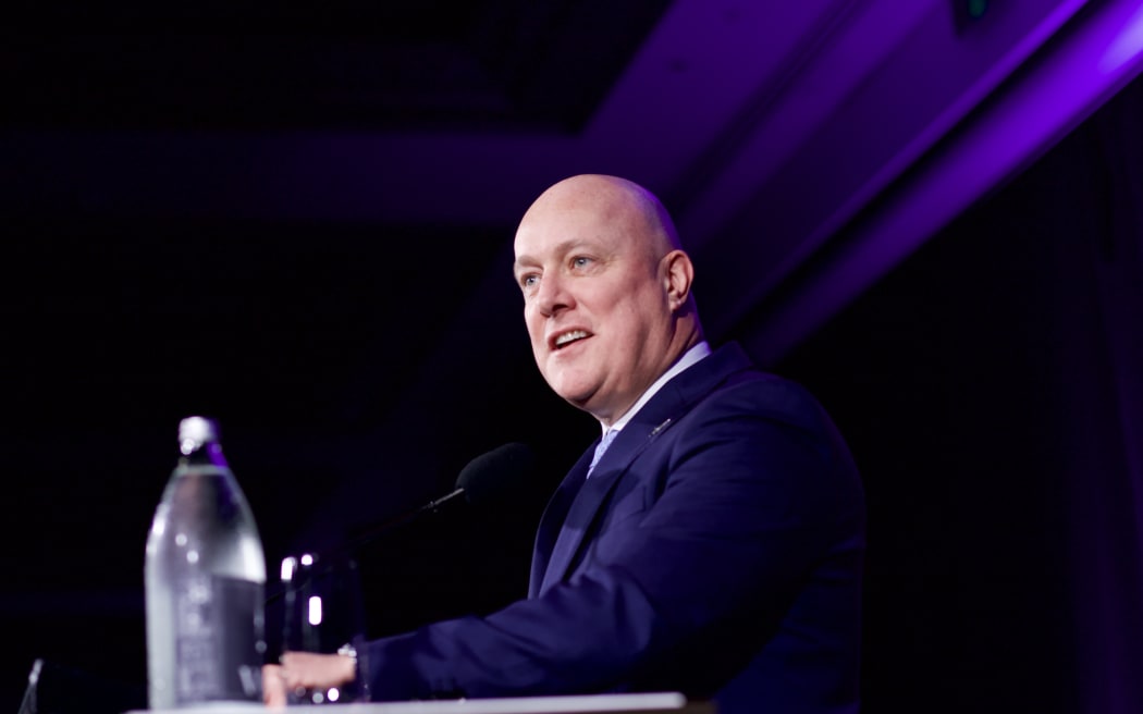 Christopher Luxon during a pre-budget speech in Auckland.