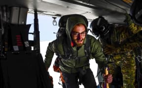 The tramper is helped on board the Air Force NH90 helicopter.