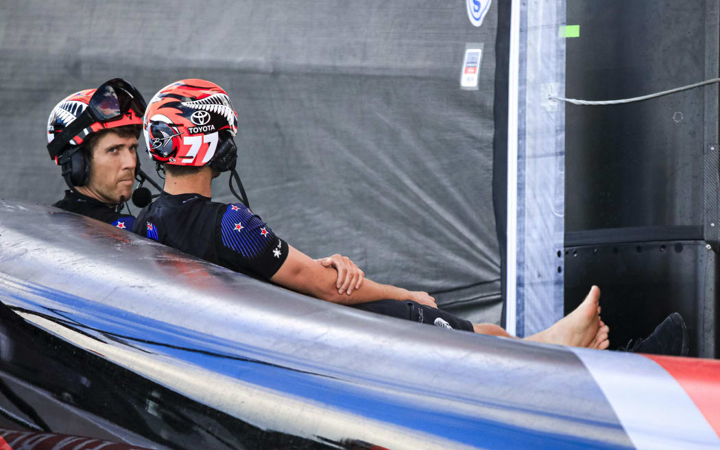 Team New Zealand sailors Peter Burling and Blair Tuke waiting for racing during the America's Cup against Luna Rossa.