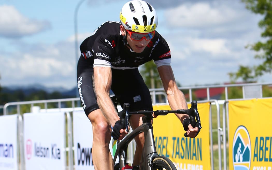 Hamish Bond rides to victory in the inaugural Abel Tasman Cycle Challenge.