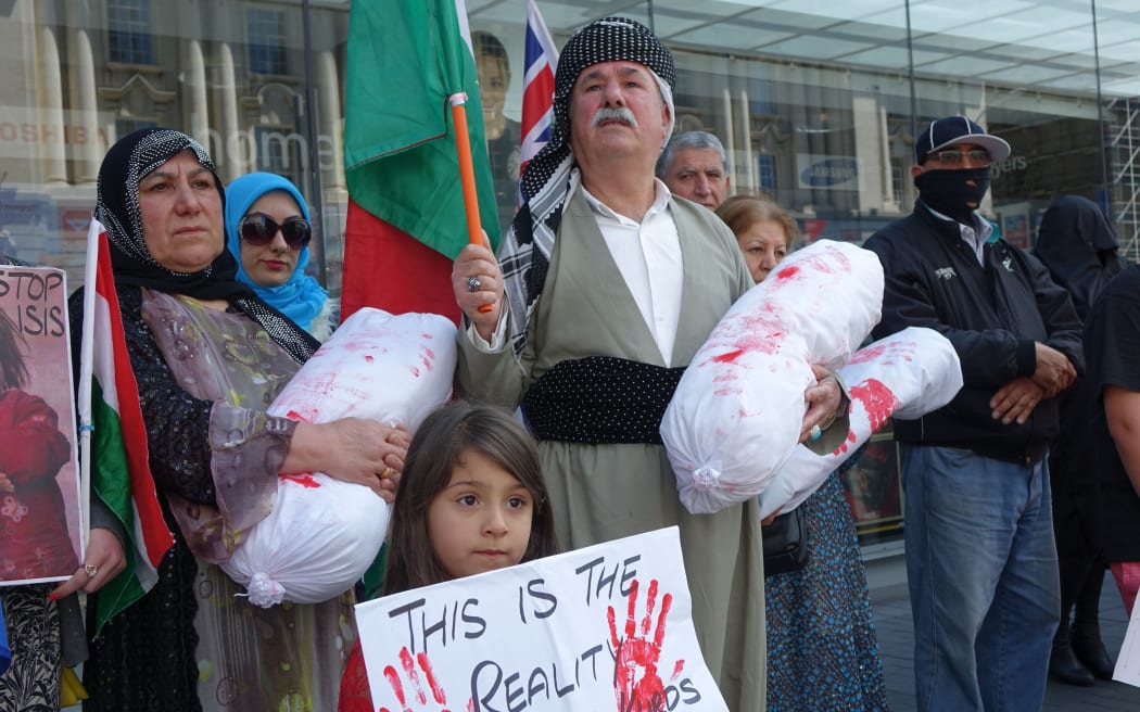 Over 200 members of the Kurdish community took part Saturday's protest in central Auckland.