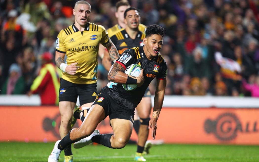 Chiefs fullback Solomon Alaimalo dots down in the first half against the Hurricanes.