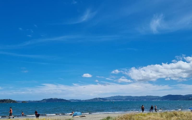 Petone Beach in Wellington on a hot summer’s day. 10 January 2024.