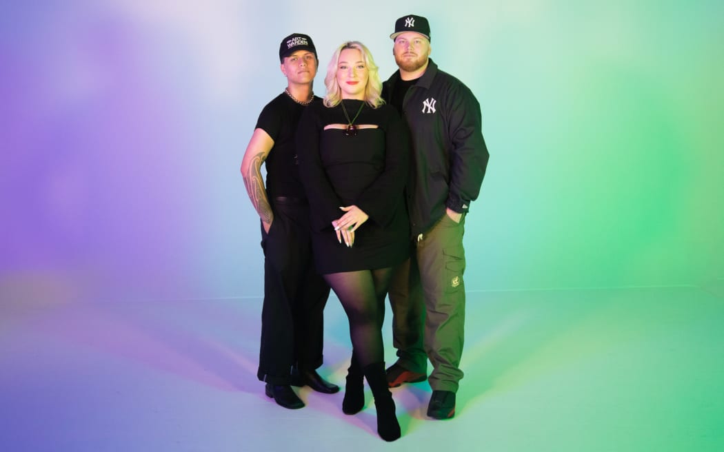Presenters of The TAHI show: L-R Liam Brown, Evie Orpe, So'omalo Iteni Schwalger